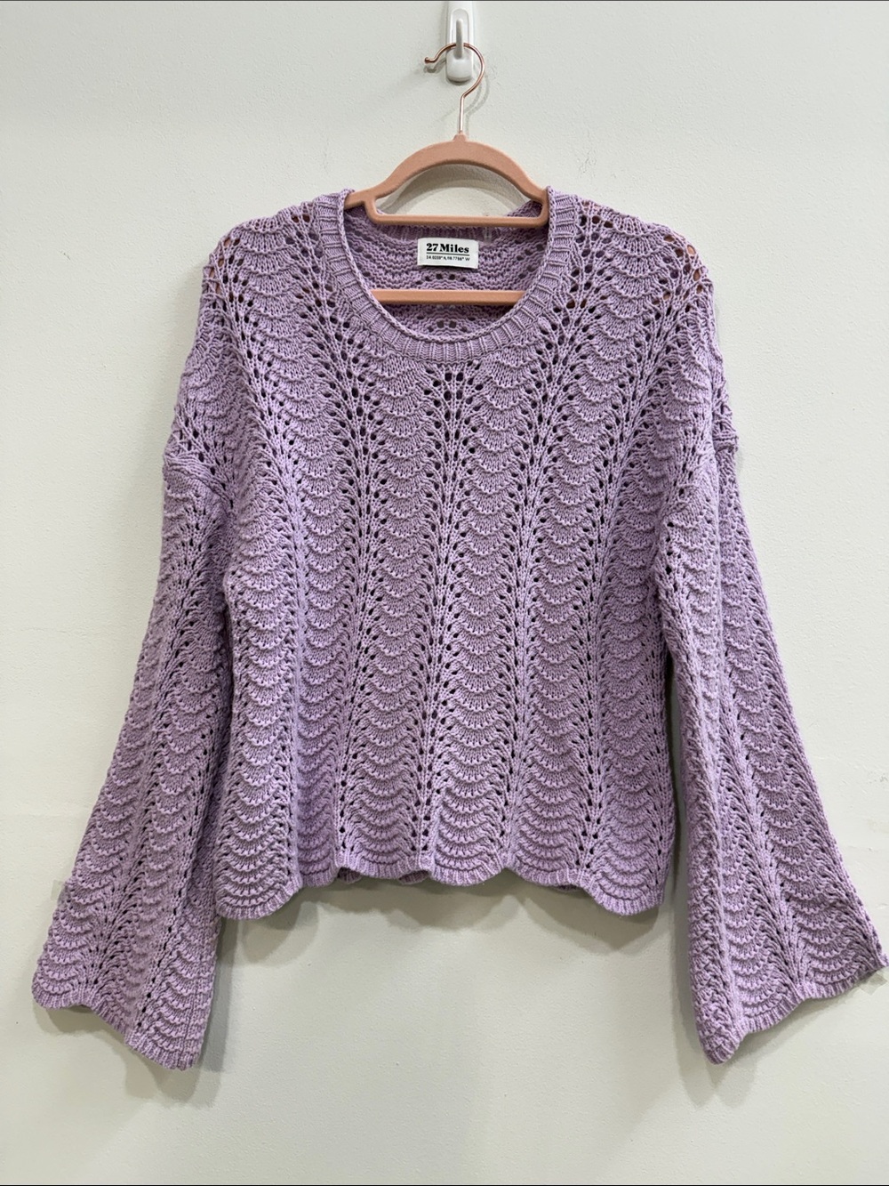27 Miles Lavender Open-Knit Crewneck sweater Oversized XS/ Small